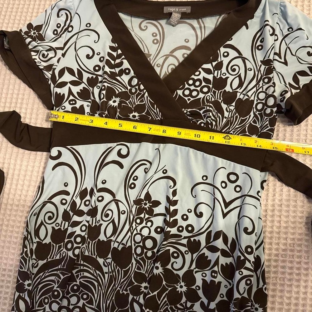 Y2K Apt 9 Brown & Blue Floral Damask Empire Waist Top - Picture 4 of 5